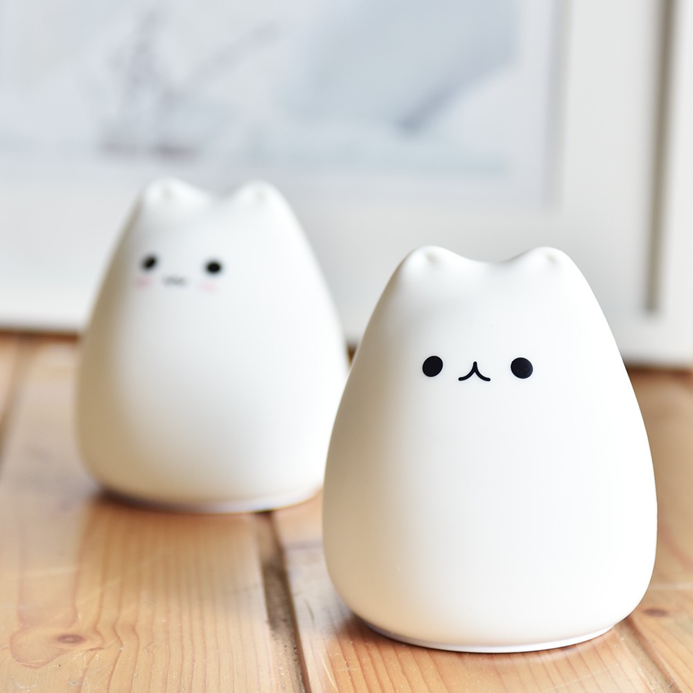 Grab Medan Little Cat Lampu Tidur LED RGB Light Model Cute Cat - LJC-124 - White