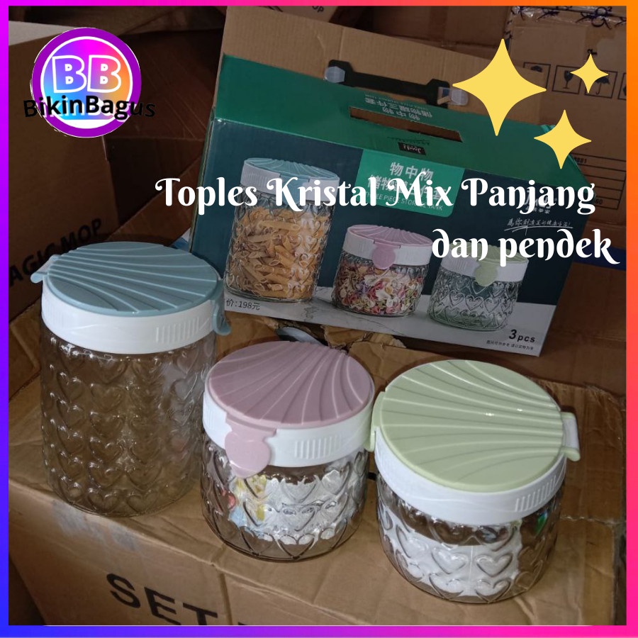 Promo Murah Toples Kaca Kristal Bening Mewah Cantik Mix Panjang 3 Pcs