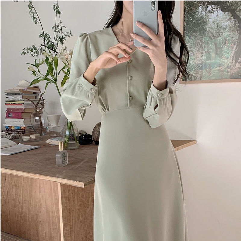 2022 Busui friendly French Sweetness Gentle Wind Slim V-neck Dress untuk wanita