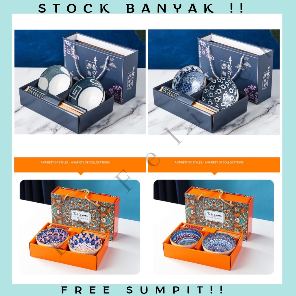 Ceramic Bowl Set / Alat Makan Mangkok Sup Keramik Sumpit Hampers Kado Bingkisan Parcel Souvenir Gift Box