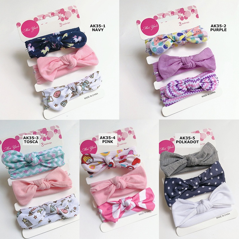 BANDANA BAYI ANAK PEREMPUAN 3in1 HEADBAND BABY BANDO MOTIF PITA RAMBUT FASHION KOREA IMPORT AK36