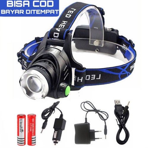 *COD* Senter kepala Headlamp High power LED ZOOM XML T6 + Batrai charger 568D