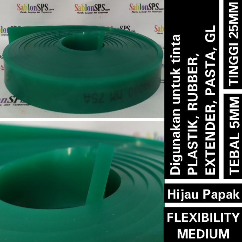 Rakel Sablon Hijau Papak 5mmX25mm kekerasan 75A HARGA PER CM