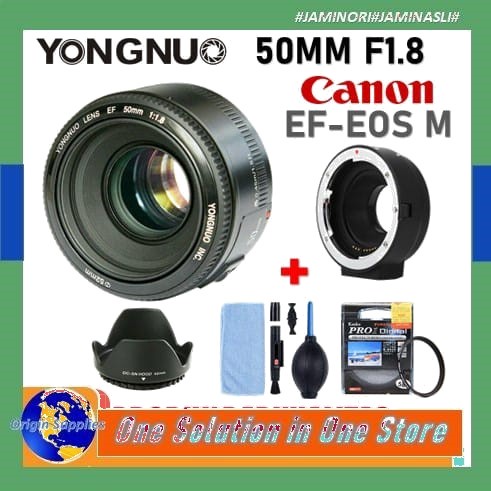 Lensa Fix Yongnuo YN 50mm F1.8 AF Autofocus for Canon+Adapter Eos M100 M3 m5 m6