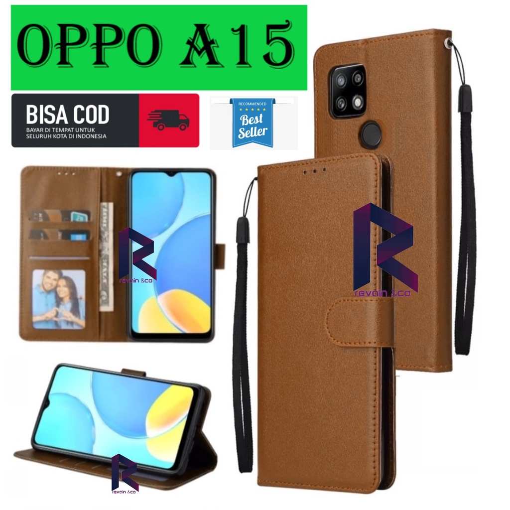 CASE DOMPET OPPO A15 FLIP WALLET LEATHER KULIT PREMIUM SARUNG BUKA TUTUP FLIP CASE OPPO A15