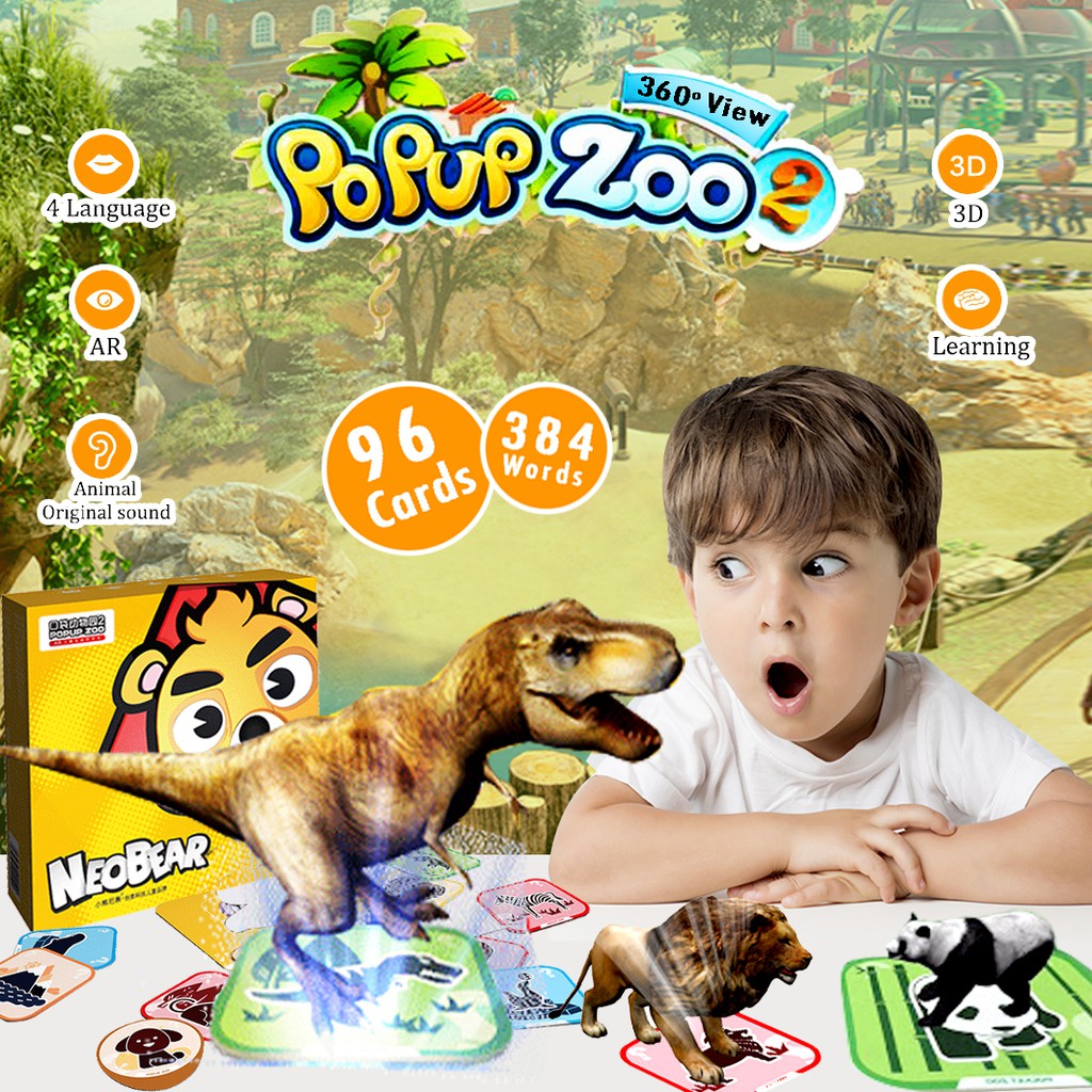 Nixnox Mainan Edukatif Popup Zoo Neo Bear FLASH CARD KIDS 4D Import