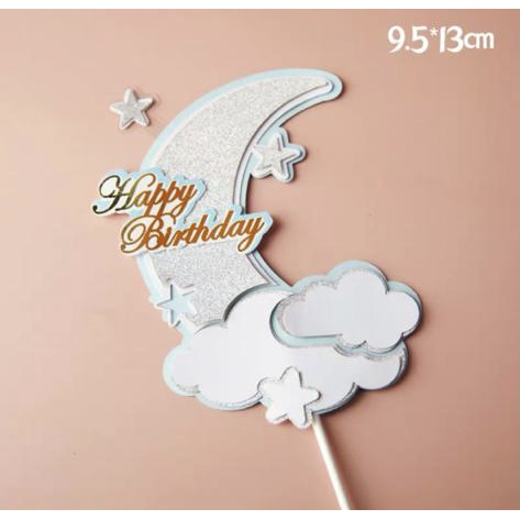 Cake Topper Happy Birthday Bulan / Tusukan Hiasan Kue / Topper Bulan Sabit / Topper Moon / Dekorasi Kue Tart I DC33