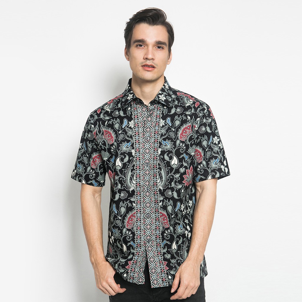 kemeja Alisan Bayar COD Alisan Kemeja Lengan Pendek Batik Kombinasi 10465 Biru diskon murah