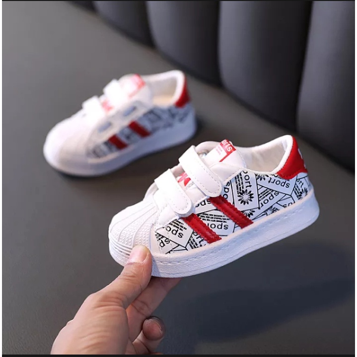 Sepatu Sneakers Anak Laki-Laki / Perempuan Murah Motif Sports Flat 2 Terbaru Dan Trendi Umur 3-10 Tahun | Sepatu Anak Laki-Laki Lucu - Merah