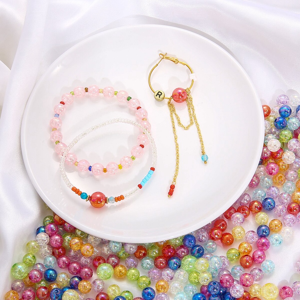 8/10mm 50 pcs Acrylic Beads Colorful Gelembung Kristal Beads Untuk Wanita Dekorasi Perhiasan Membuat Aksesoris DIY Gelang