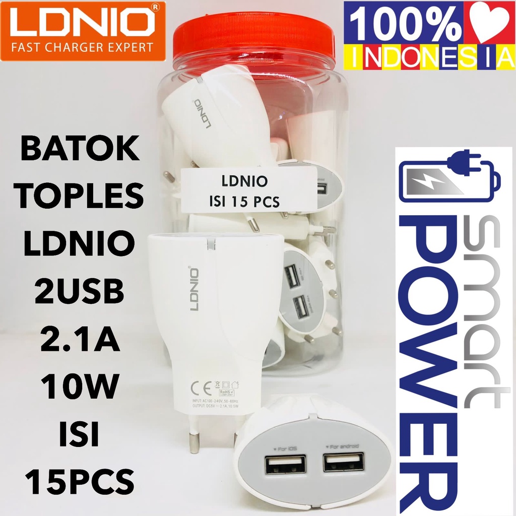 1toples 15 pcs Adaptor Charger LDNIO DL-AC56 (Kepala Charger 2 Port 2.1A)
