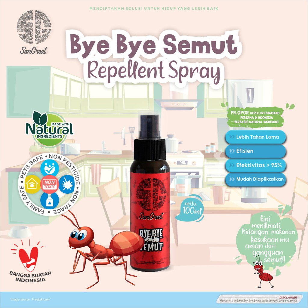 Semprotan semut pengusir semut racun obat pembasmi semut alami non pestisida, natural SanGreat Bye Bye Semut spray 100 ml-ant repellent