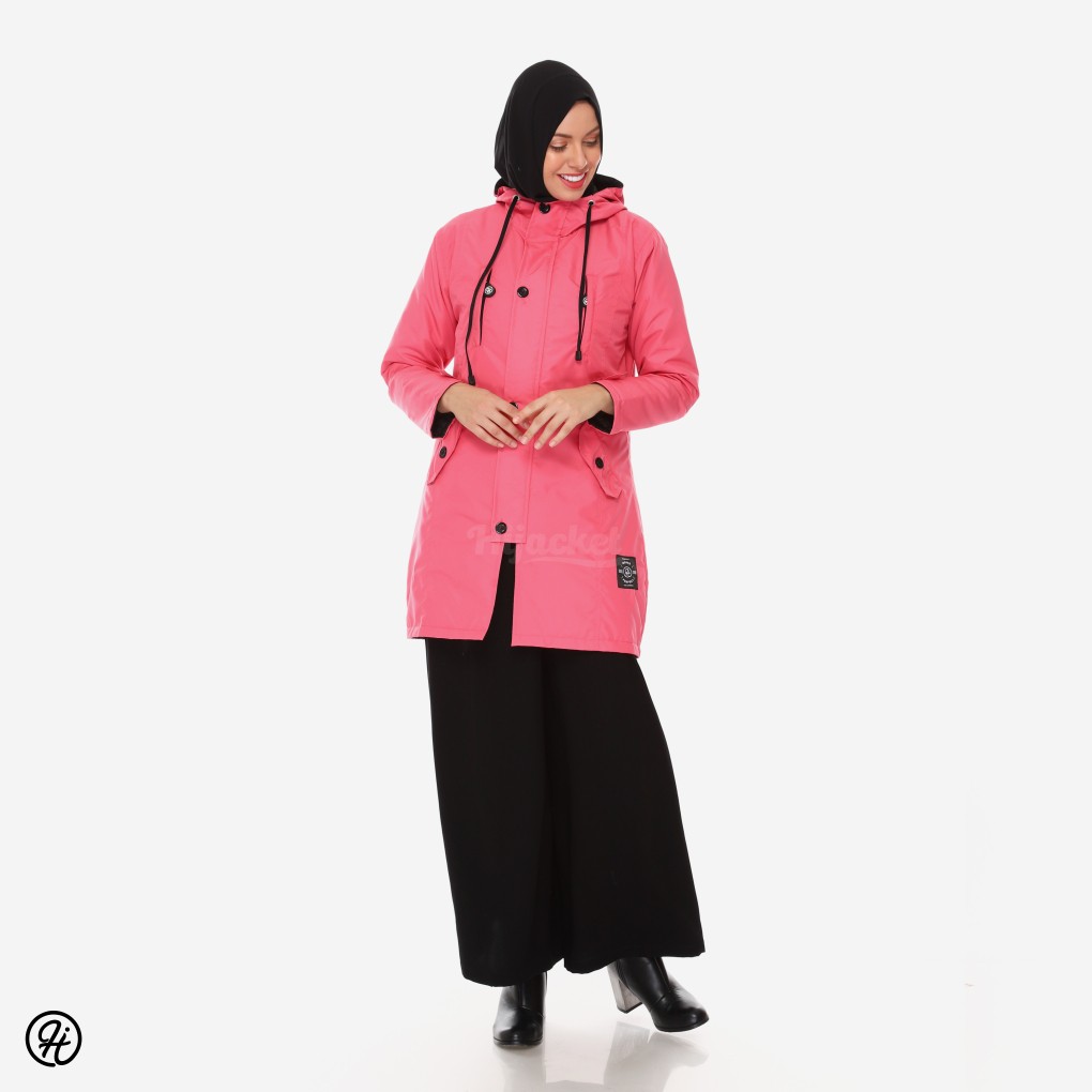 HIJACKET IXORA FASHION HIJAB MUSIM DINGIN - JAKET PREMIUM BAHAN TEBAL WATERPROOF TAHAN AIR HUJAN-Candy pink