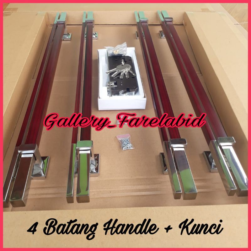 Handle Pintu Rumah Stainless Steel Set Kunci Gagang Pintu Rumah 60 Cm Set Body Pelor Pegangan Pintu Kupu Tarung Set Tarikan Pintu Rumah Minimalis 45 Cm Set