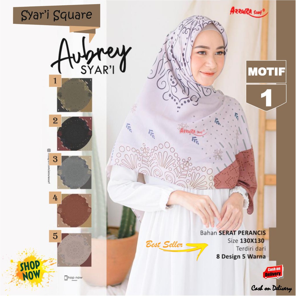 Jilbab Segi empat Jumbo Aubrey Syari French Motif 1 by Azzura - Kerudung Hijab Scarf