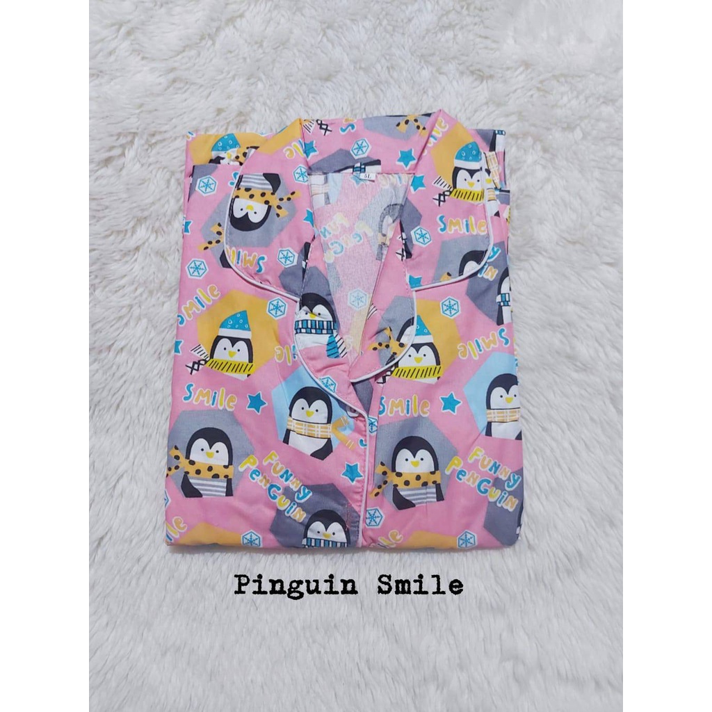 Setelan Piyama Baju Tidur PP Jumbo LD 116 -120 cm Motif  Size XXL Katun.-PINGUIN SMILE PINK