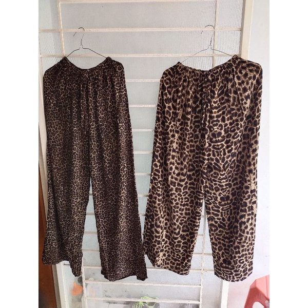 Celana Kulot Panjang Bali Motif Leopard / Tutul Rayon Premium Fit XL