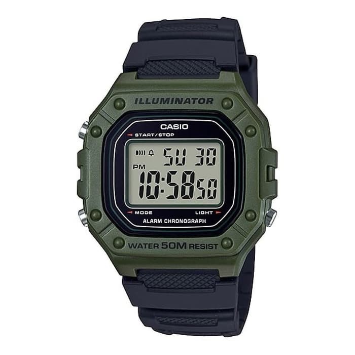 Casio Original W-218H-3A /  W218H-3A  Jam Tangan Pria Digital Karet Hijau Army