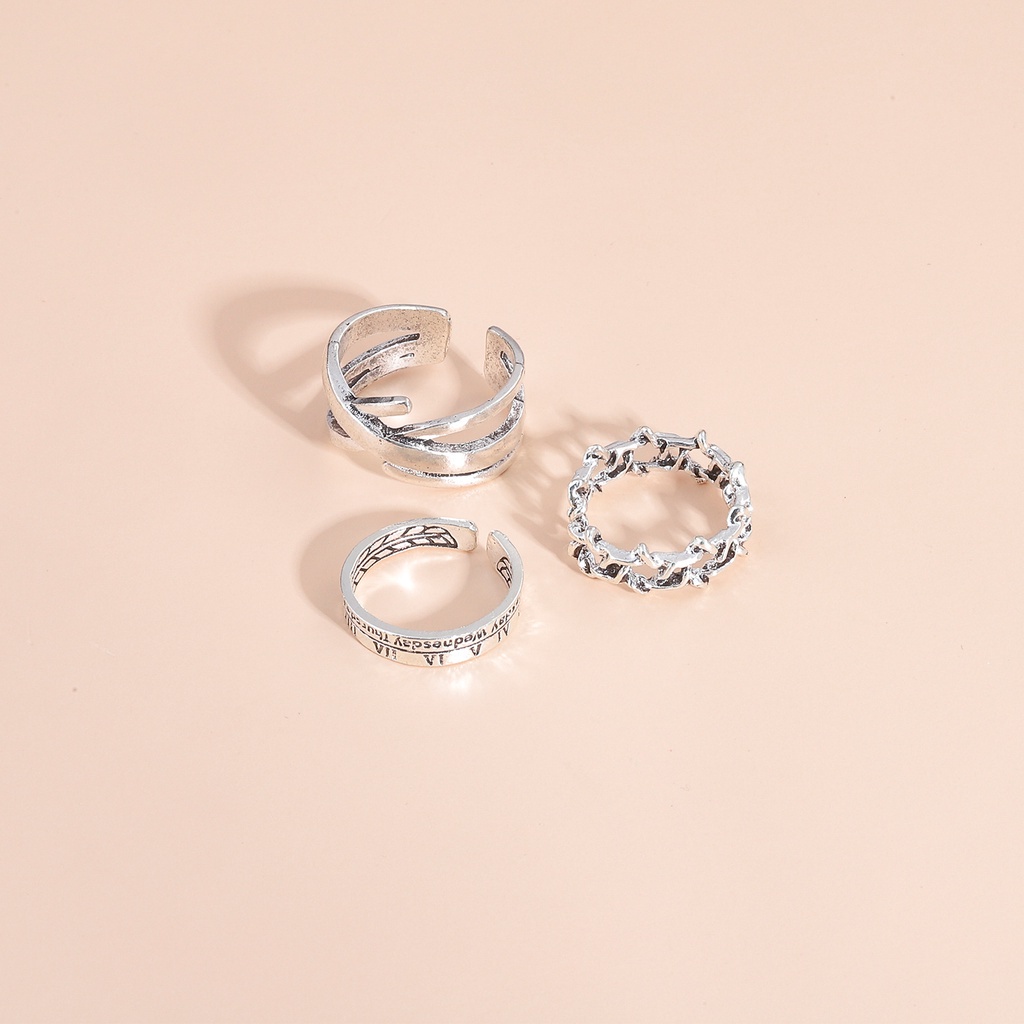 Fancyqube 3pcs / Set Cincin Perak Dapat Disesuaikan Gaya Punk Hip-Hop Korea Untuk Pria Dan Wanita