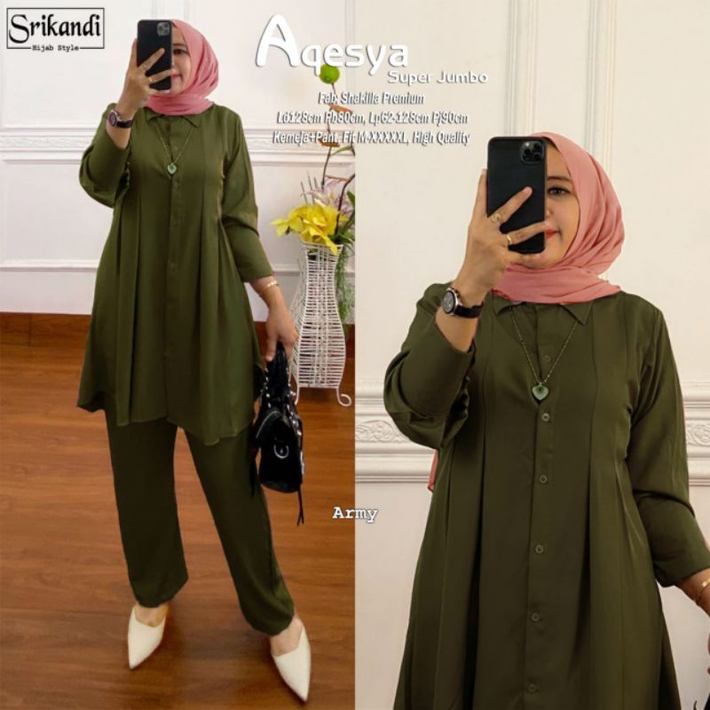 aqesya super jumbo setelan wanita warna army