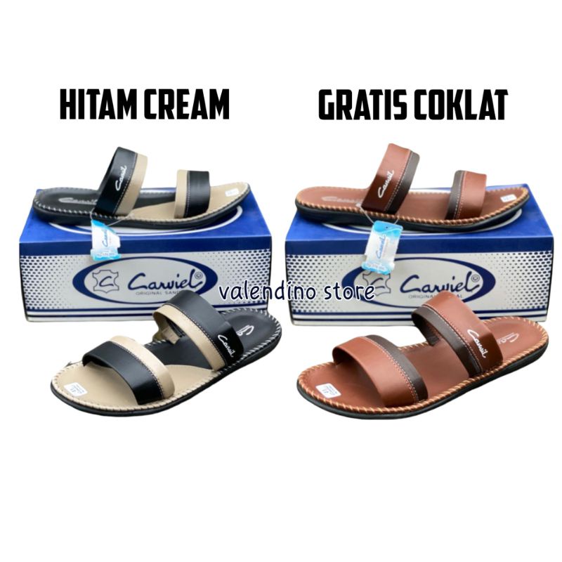 Sandal Kulit Pria 2 Warna Beli 1 Gratis 1 Sandal Cowok Terbaru Japit Slip On Slide