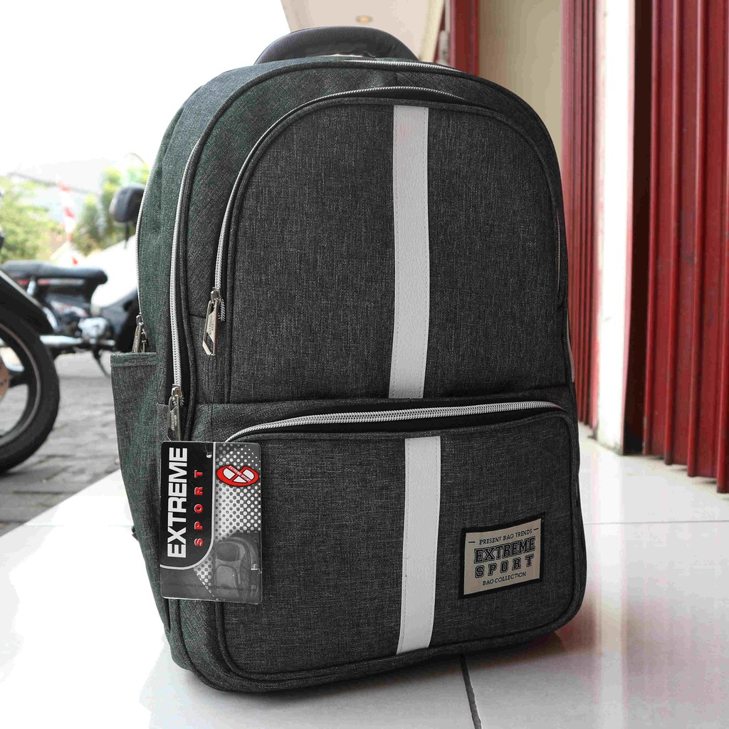 Tas Gendong Punggung Extreme Abu Garis Putih Ransel Pria Elegant Kece