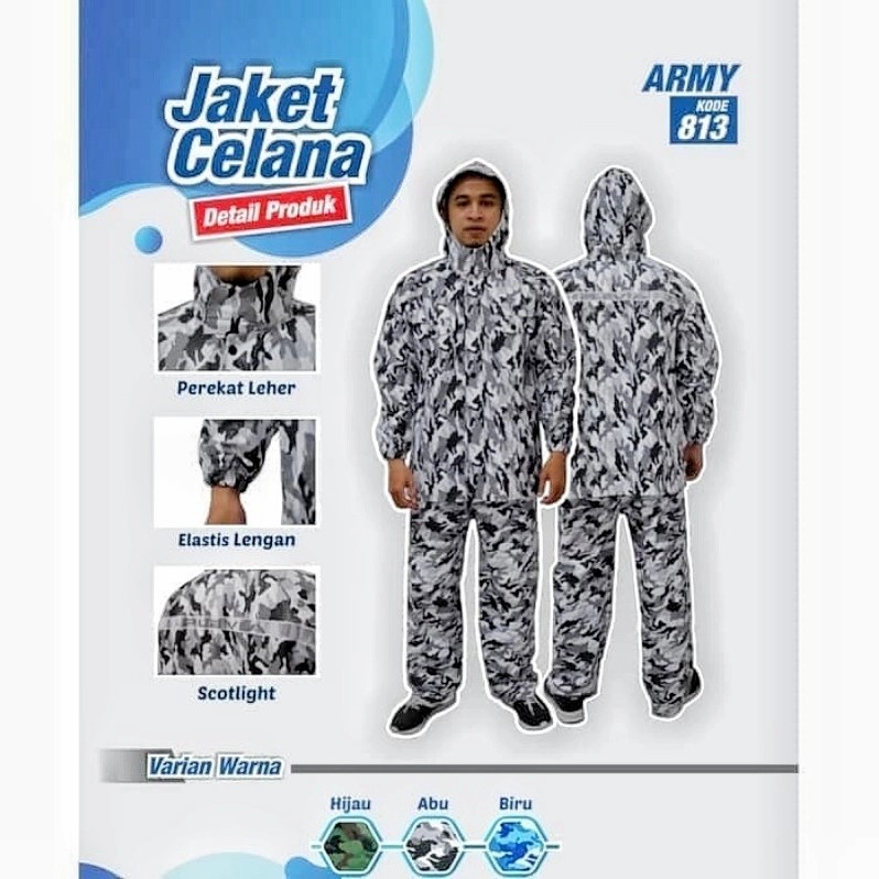 Jas Hujan Jaket Celana ARMY - Raincoat Mantel Hujan ARMY ARMI Doreng Loreng Tentara Plevia 813