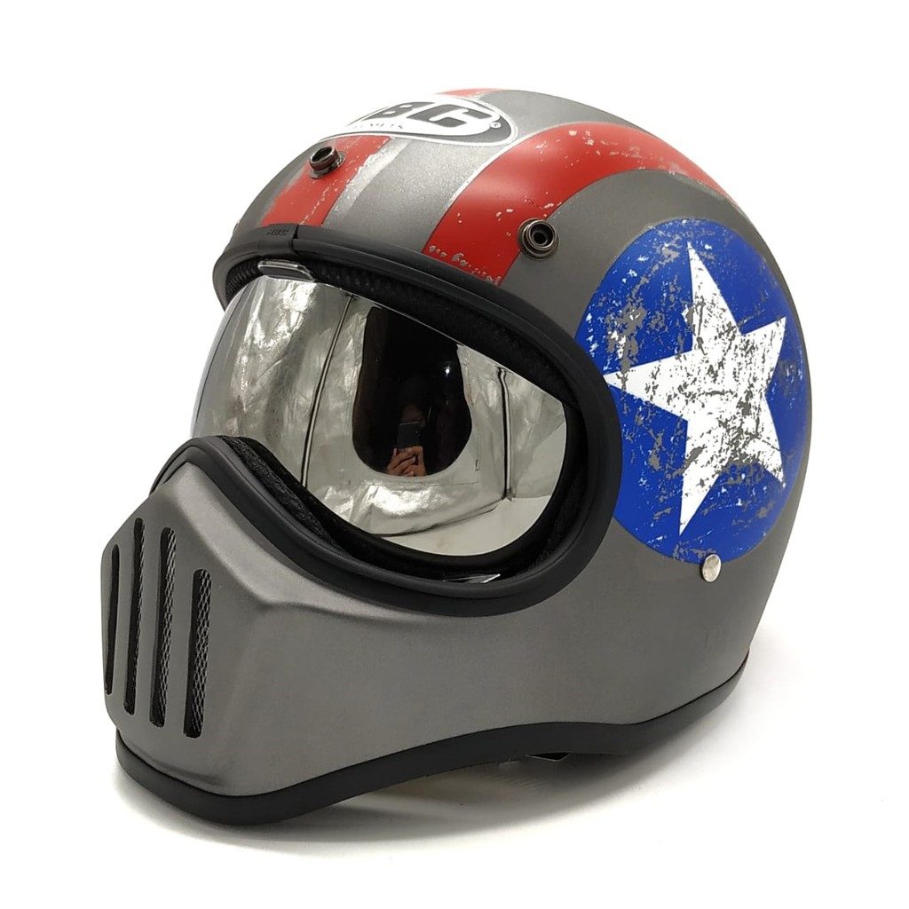 Helm Cakil HBC Captain America Grey + Inner Visor ( Fullface / Retro / Klasik / Vespa )