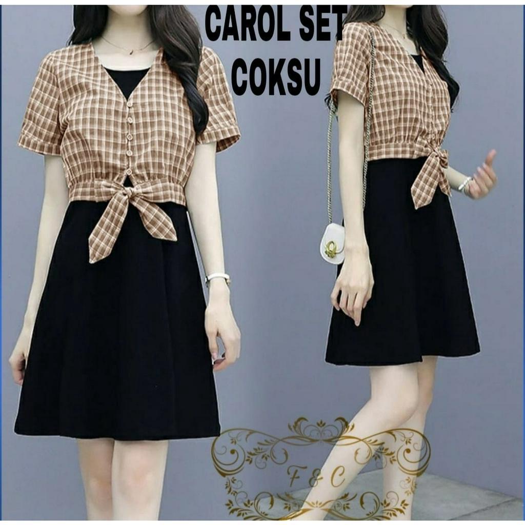 PCS SET CAROL BAHAN MOSCREPE FE SETELAN DRESS 2 IN1 INNER DAN OUTER