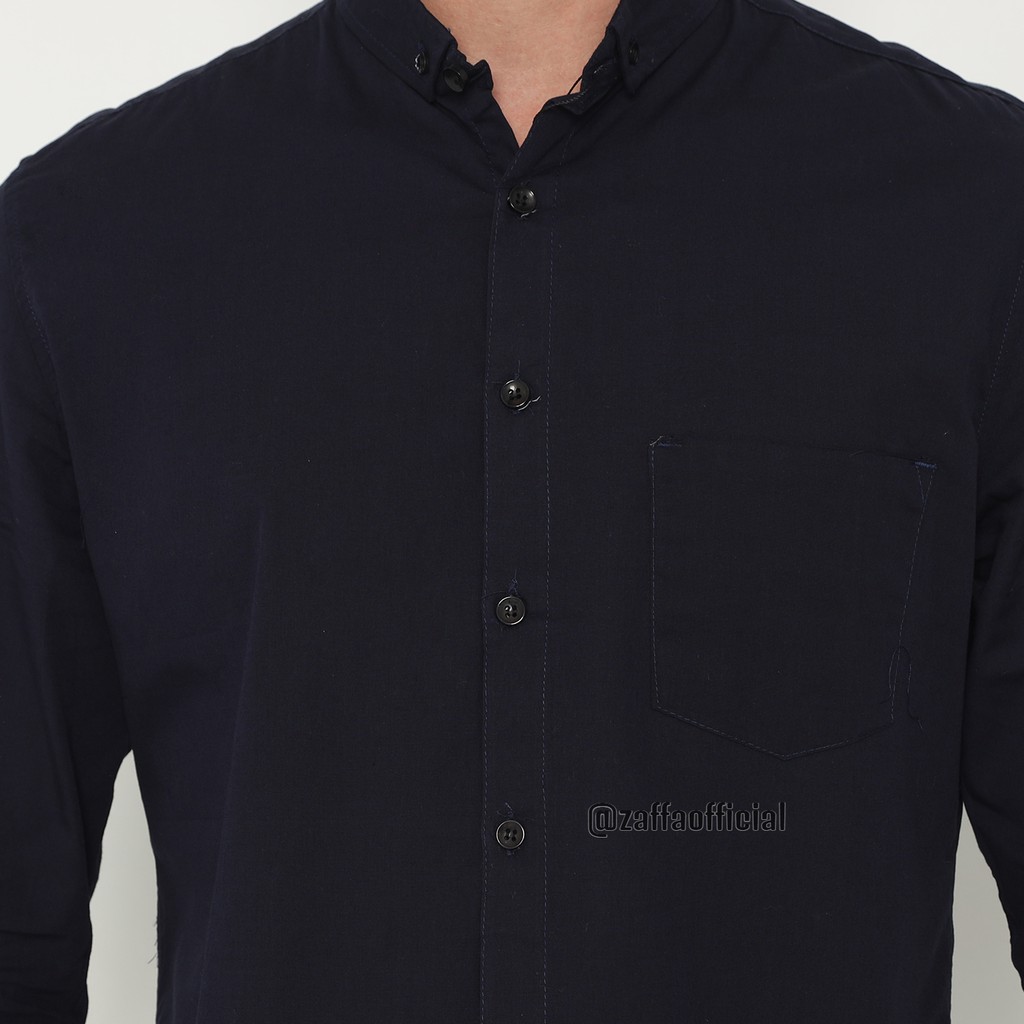 Zaffa Kemeja Polos Pria Lengan Panjang Pendek Formal Katun Poplin Kerja Kuliah Navy Basic Shirt Slimfit Z-3003