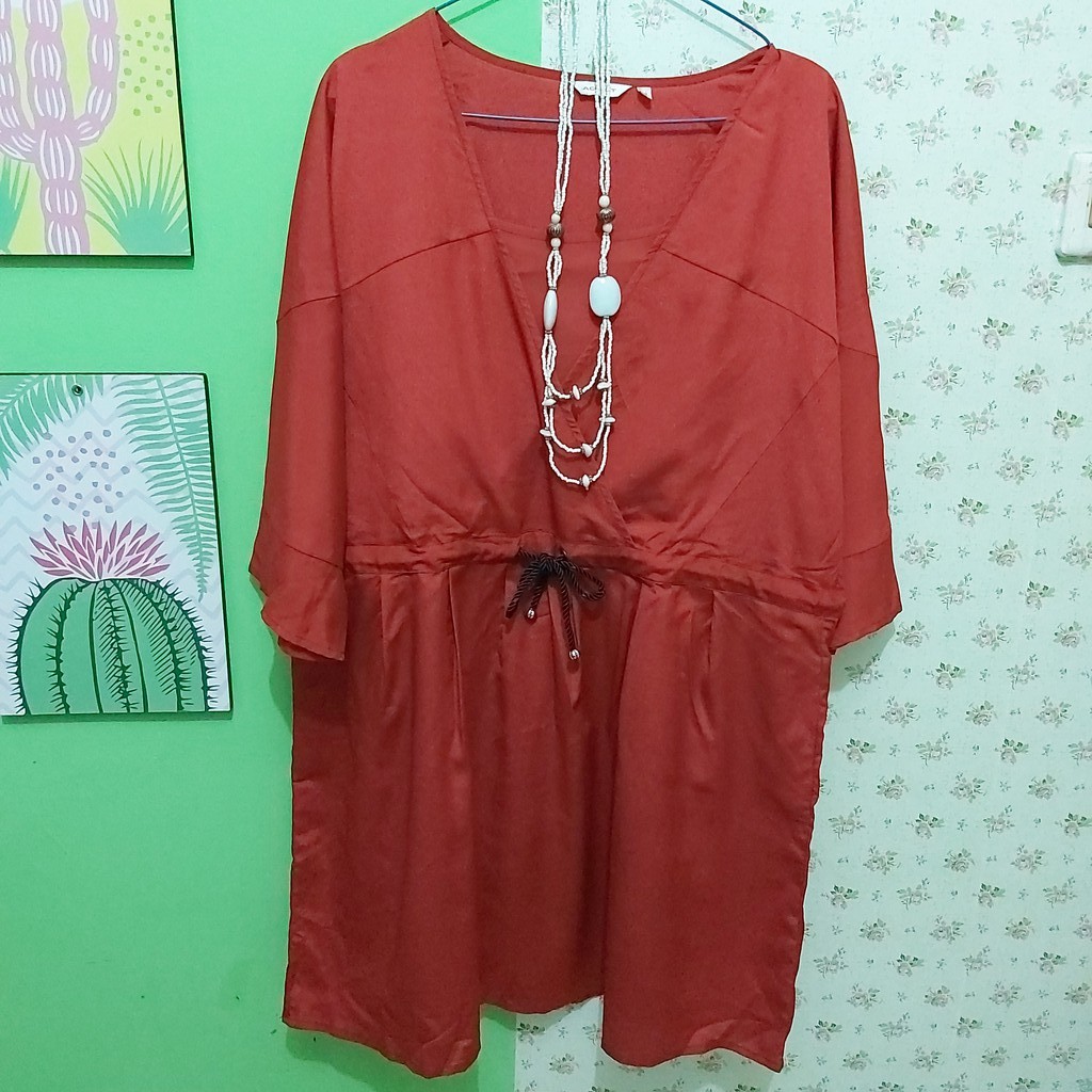 Preloved dress baju terusan wanita big size jumbo XL oren bata