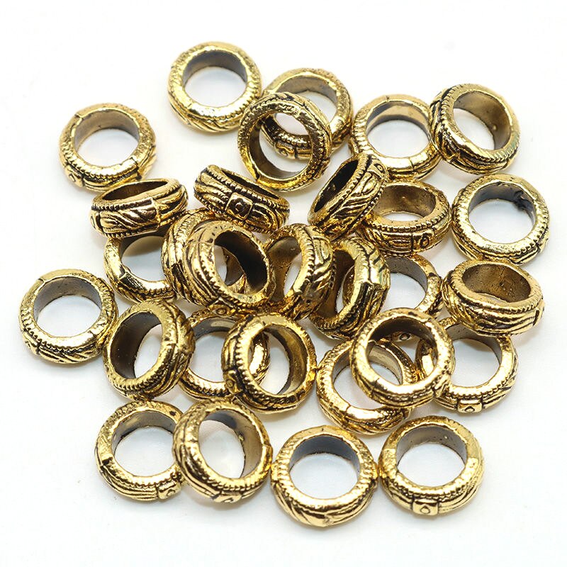 50pcs / lot Manik-Manik Roda Spacer Lubang Besar 9mm Warna Silver Gaya Vintage Untuk Membuat Perhiasan Gelang