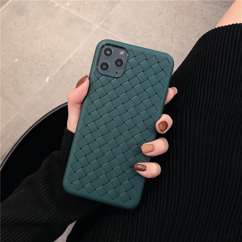 Casing iPhone 12 Pro Max 12 Mini 12 Pro 11 11Pro 11 Pro Max 6 6S Plus 7 8 Plus X XS XR XS Max SE 2020 Black Green Weave Style Soft Phone Cover Case