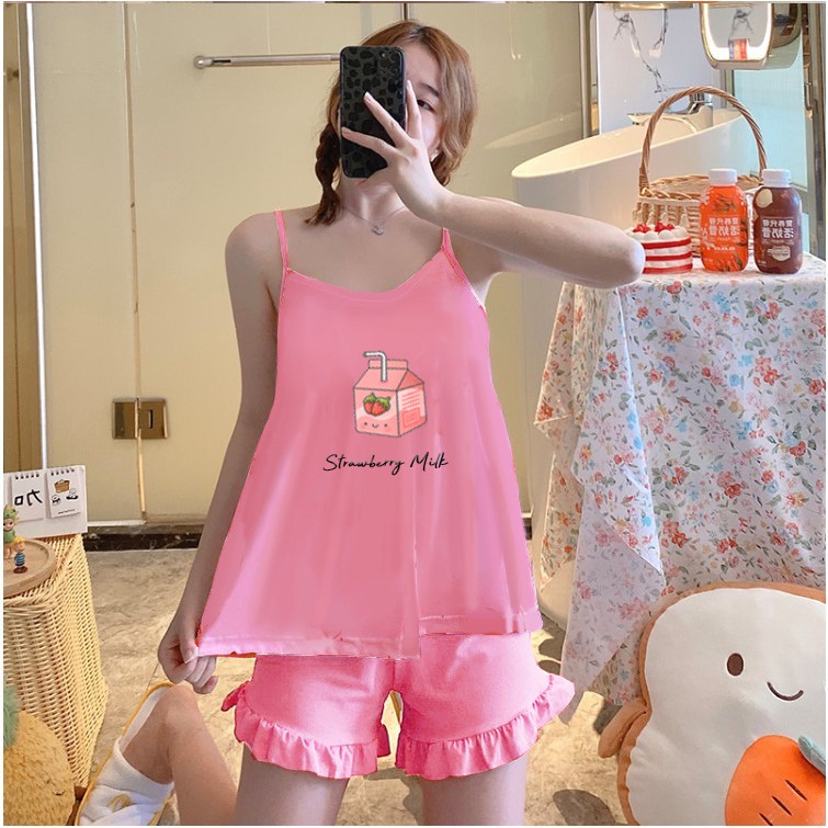 MYSTIQUE.ID-BAJU KAOS STRAWBERRY MILK TANPA LENGAN T-SHIRT LUCU DAN AESTHETIC