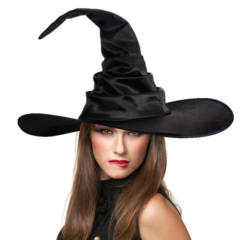 Topi Penyihir Model Lipat Warna Hitam Untuk Pesta Halloween