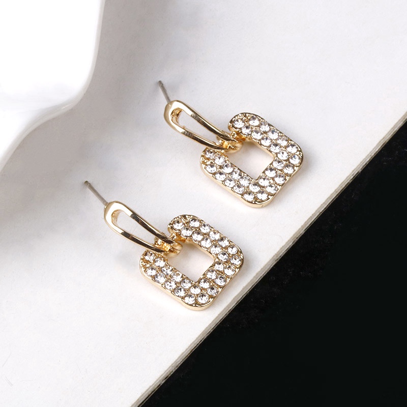 Anting Tusuk Gantung Temperament Bahan Sterling Silver 925 Desain Persegi Hias Berlian Gaya Korea / Trendy / Simple Untuk Wanita