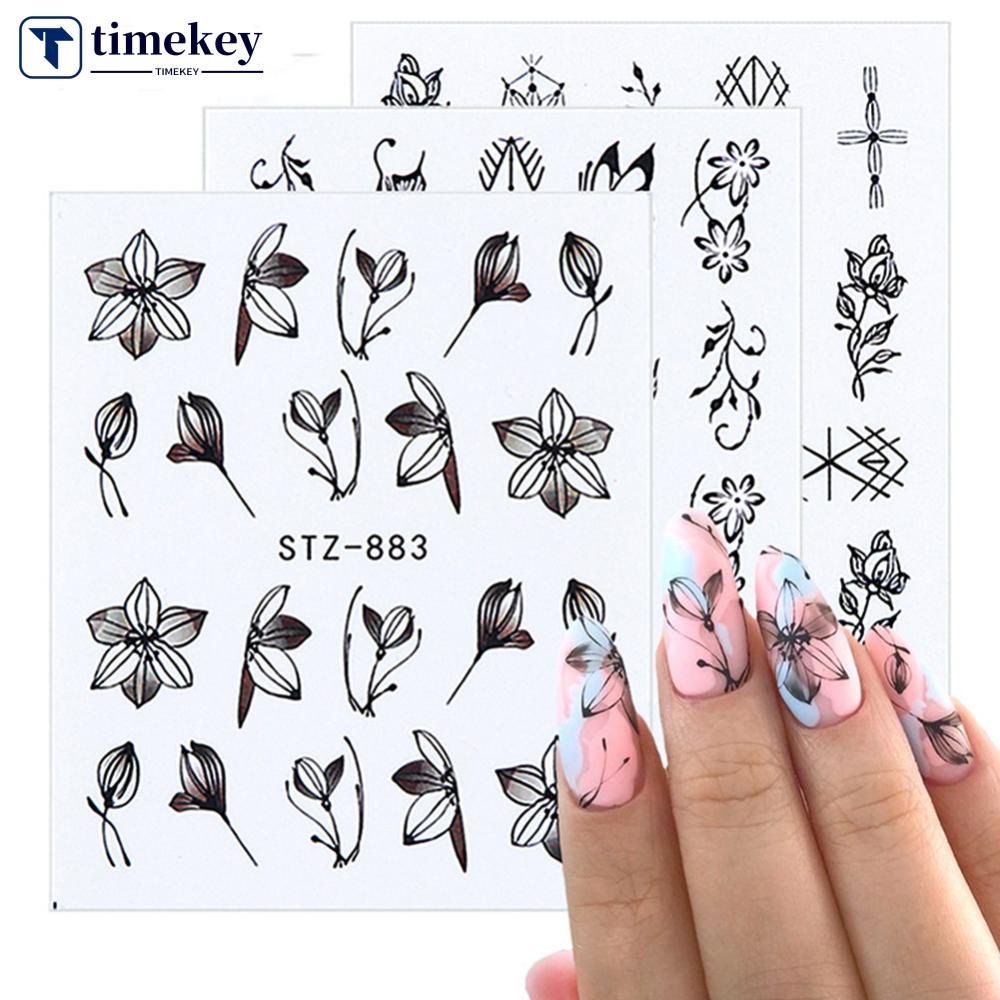 Timekey Stiker Kuku Motif Bunga / Kupu-Kupu / Daun Untuk Dekorasi Nail Art / Manicure A3K9