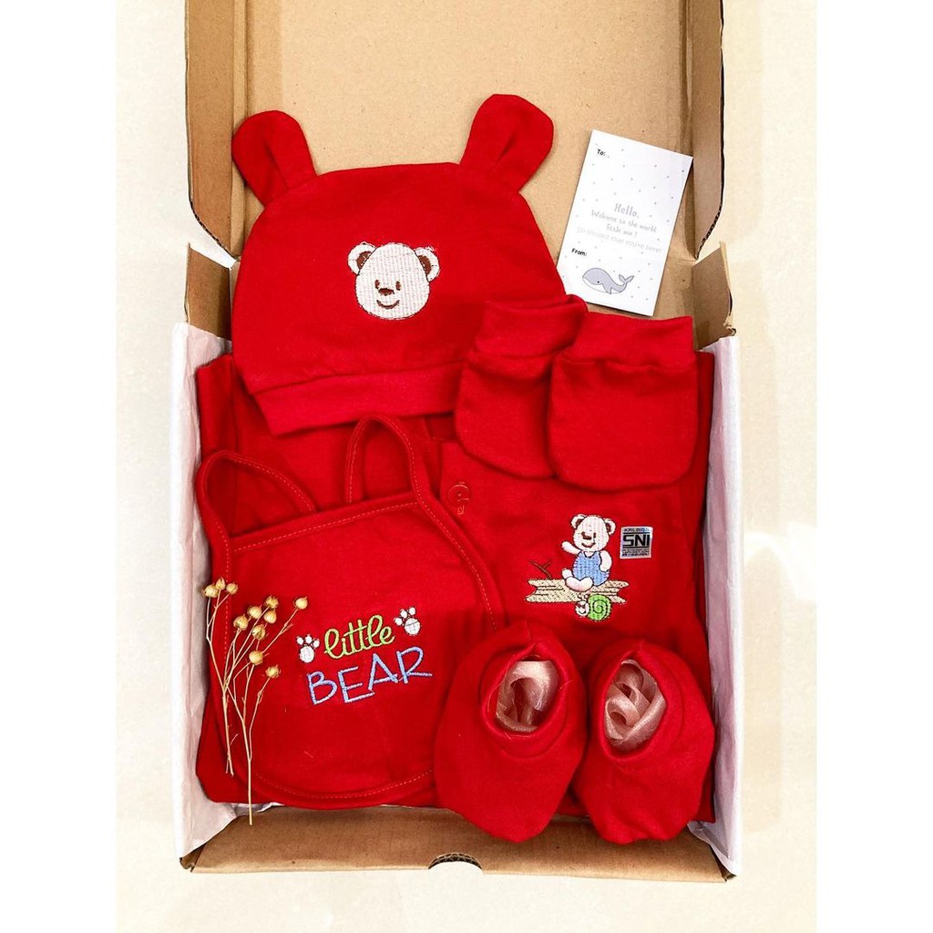 BEAR / TIGER SET HAMPERS BAJU MERAH / FULL SET LEO giftset lahiran kado bayi 1 bulan baju one month jumper bayi baju anak laki  cewe