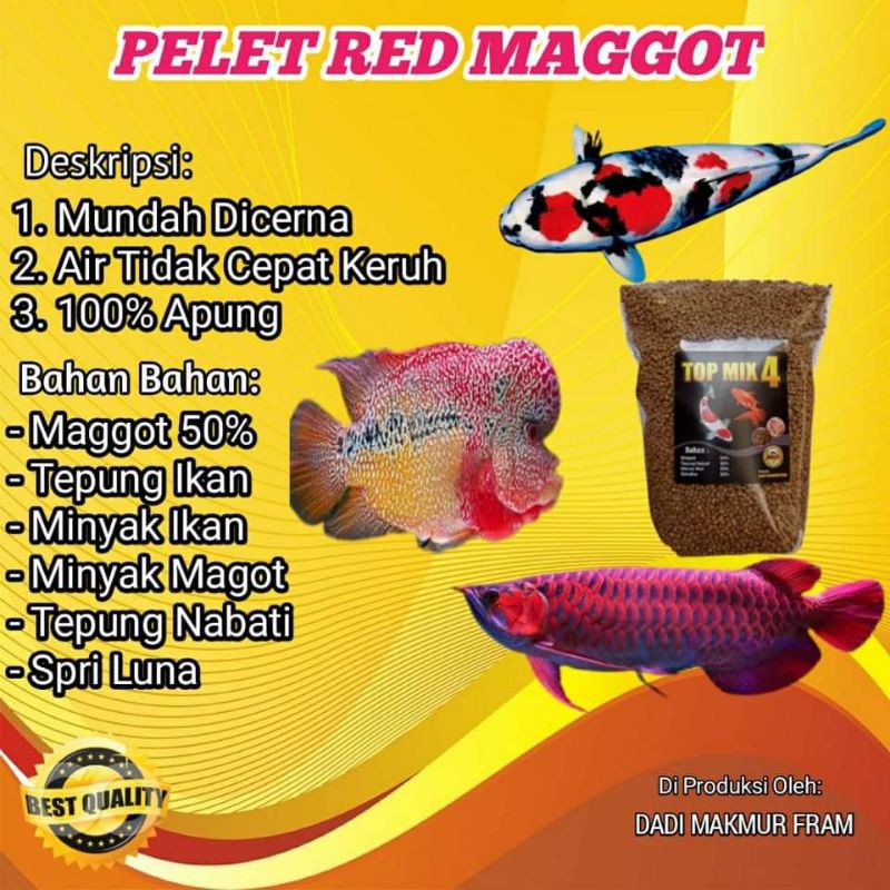 500GR PELET MAGGOT MAGOT TOP MIX4 size 1,2,3,5mm PAKAN IKAN KOI LOUHAN OSCAR MAS KOKI AROWANA DLL