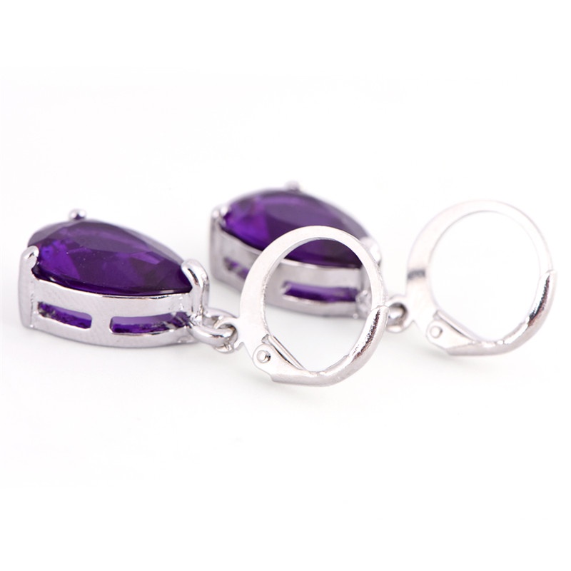 Anting Stud Hoop Lapis Silver Hias Amethyst Sapphire Untuk Wanita