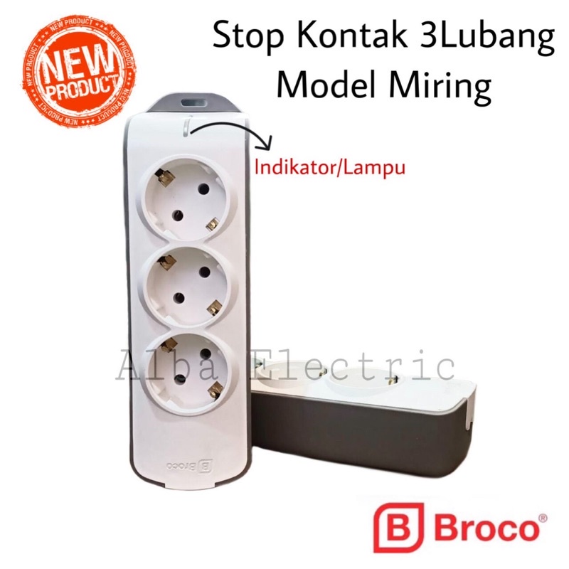 Stop Kontak 3 Lubang BROCO Lampu Indikator Model Miring Tanpa Kabel OB Stop Kontak Broco Terminal Broco Outbow