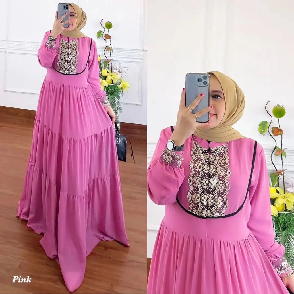 KIARA DRESS BL CERUTY BABYDOLL FULL PURING APLIKASI RENDA LD 110 CM PB 137 CM  BAJU GAMIS WANITA  ELEGAN DAN TRENDY BAJU MURAH BAJU SIMPLE 2022