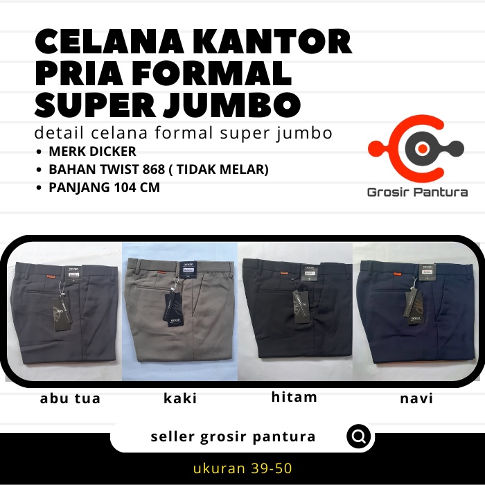 Celana Panjang Kantor Formal Jumbo Big Size Pria Dewasa Bahan Tebal Size 39-50