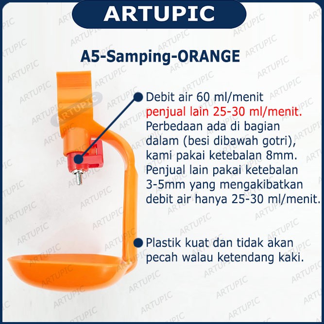 Nipple Ayam Nepel Nipel Nippel Ayam Pedaging Broiler A5-Samping-ORANGE