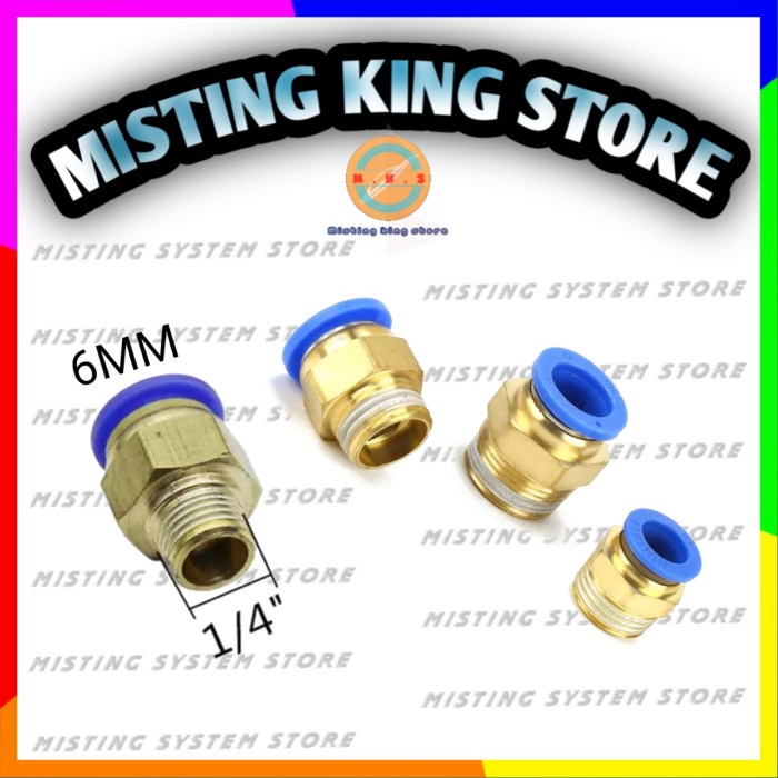 FITTING PNEUMATIC MALE 1/4 X 6MM DRAT LUAR 12.7MM KONEKTOR SLIP LOCK