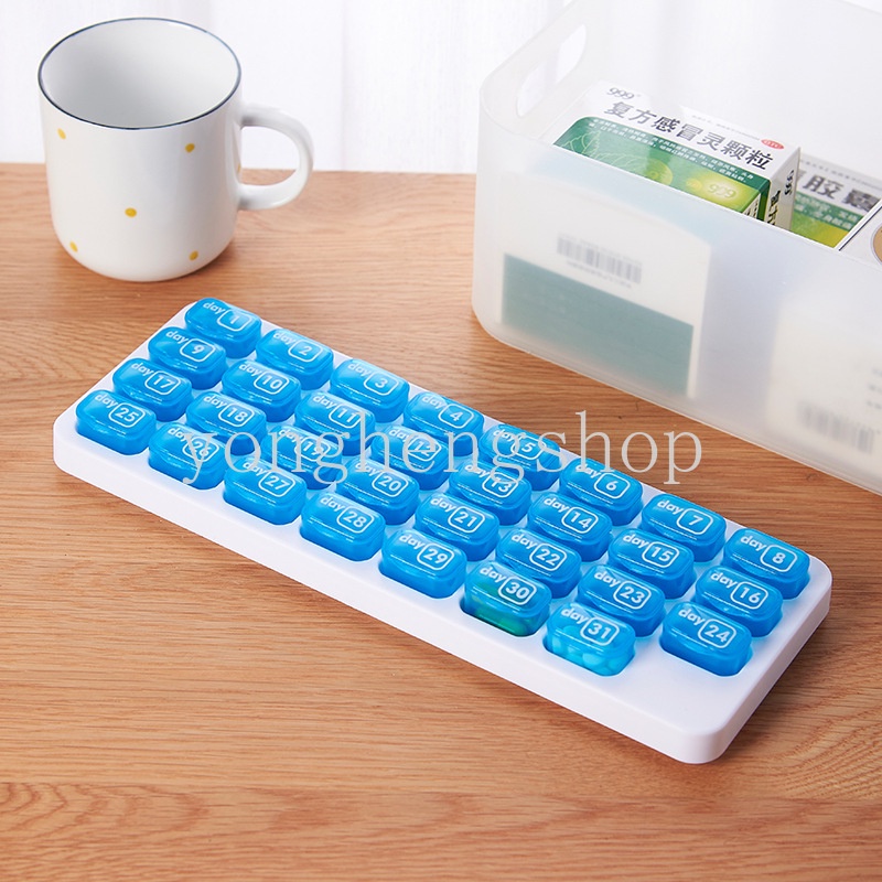 Kotak Penyimpanan Obat Pil 31 Grid Desain Keyboard Portabel Dapat Dilepas