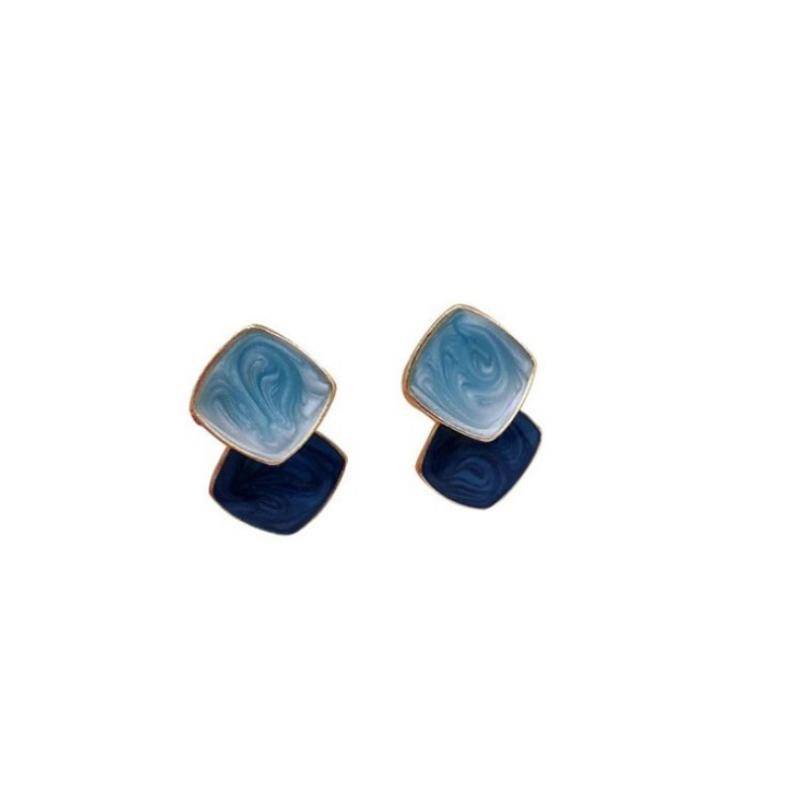 Anting Klip on Enamel Tanpa Tindik Warna Biru Untuk Wanita