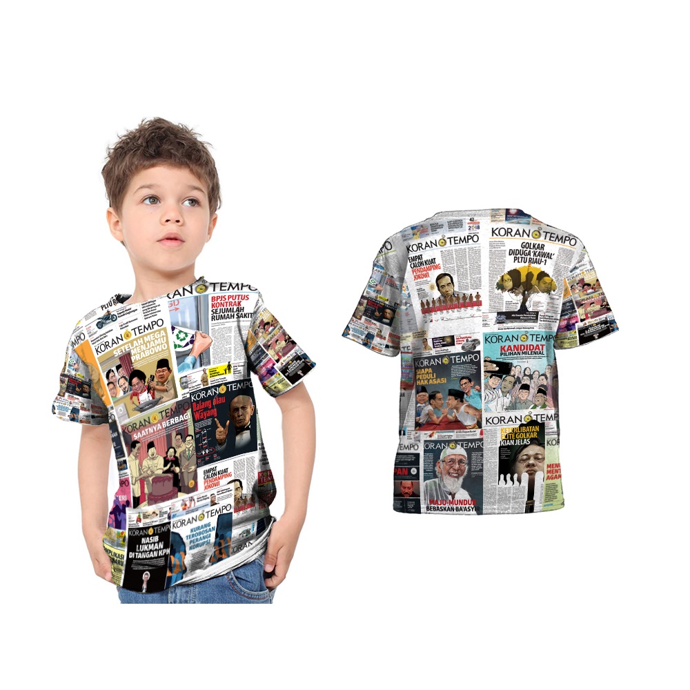 Kaos Baju anak Koran Tempo Fullprint Keren Gambar Koran