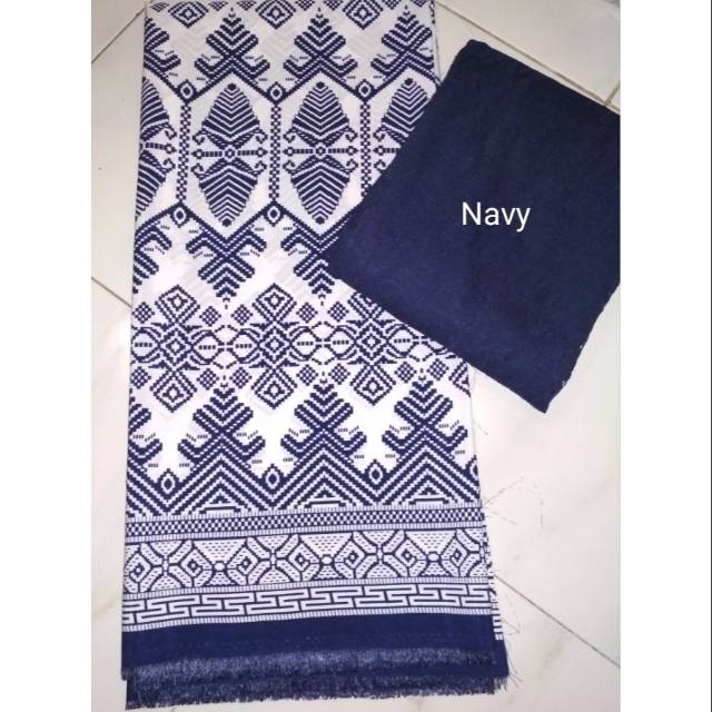 Set Satin Songket Jembrana Putih Navy