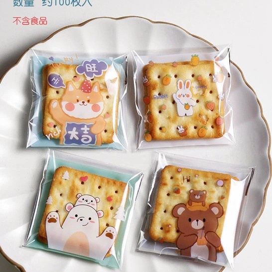 cute self adhesive cookies packaging bag 10x10 kantong bungkus biskuit